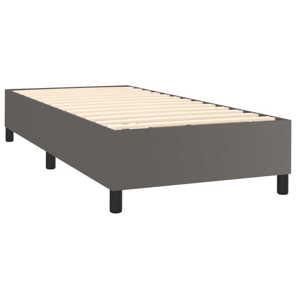 Κρεβάτι Boxspring με Στρώμα Γκρι 90x200 εκ. από Συνθετικό Δέρμα