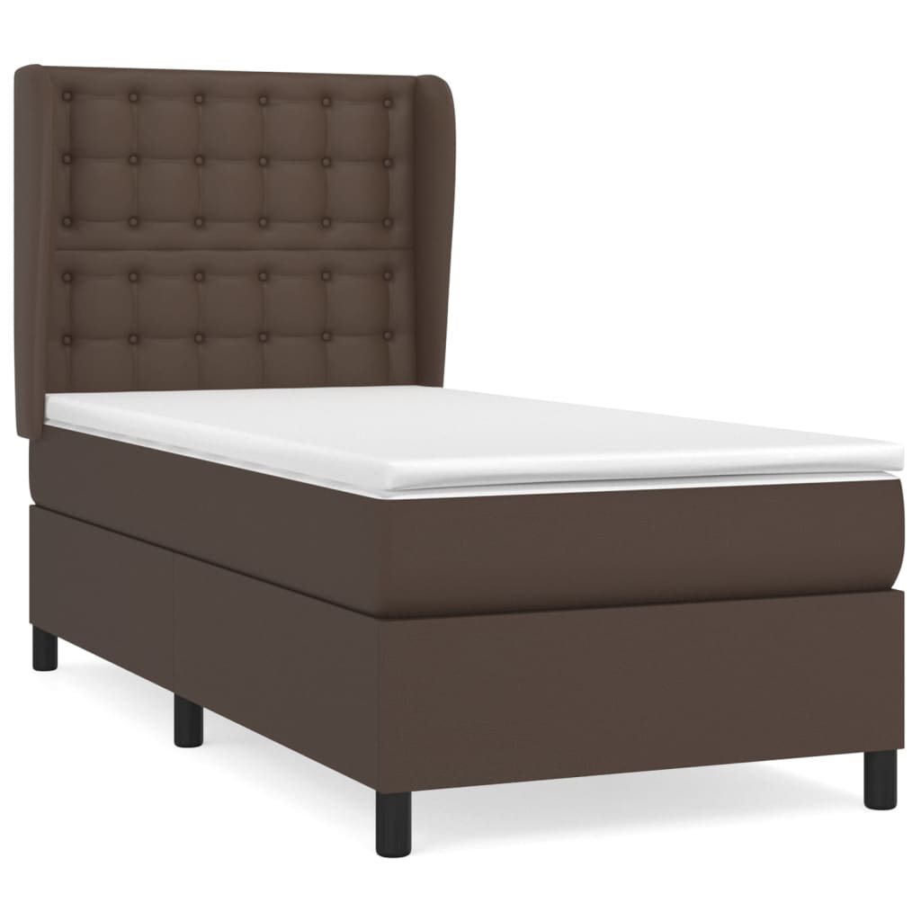 Κρεβάτι Boxspring με Στρώμα Καφέ 100x200εκ. από Συνθετικό Δέρμα