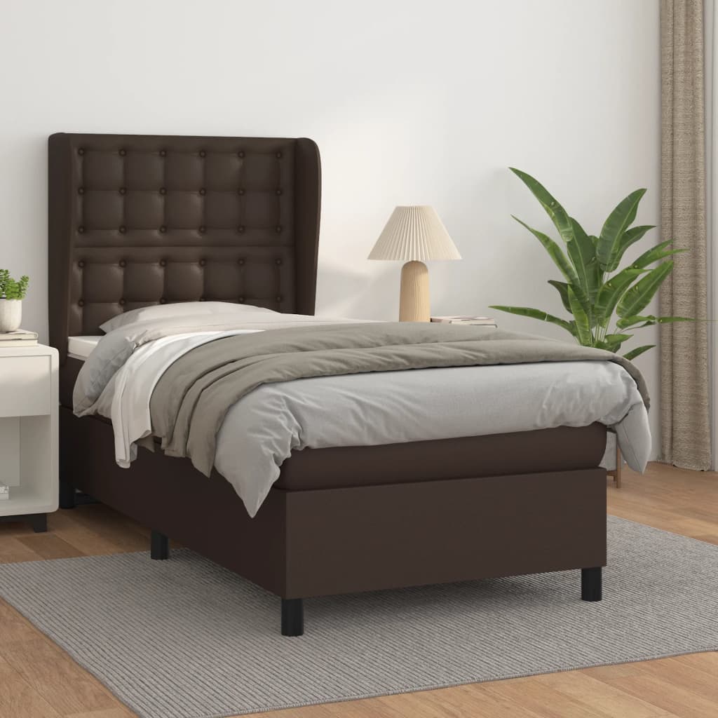 Κρεβάτι Boxspring με Στρώμα Καφέ 100x200εκ. από Συνθετικό Δέρμα