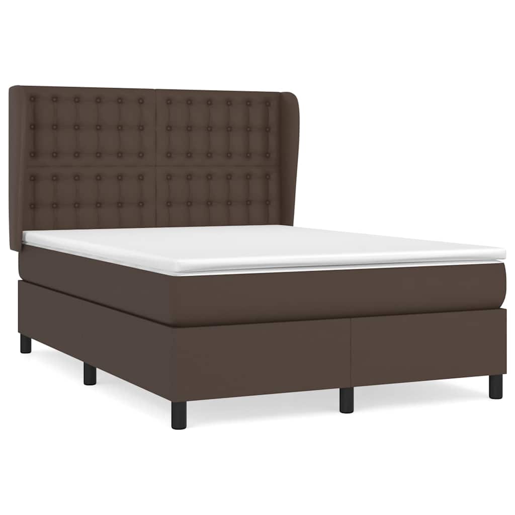 Κρεβάτι Boxspring με Στρώμα Καφέ 140x190εκ. από Συνθετικό Δέρμα