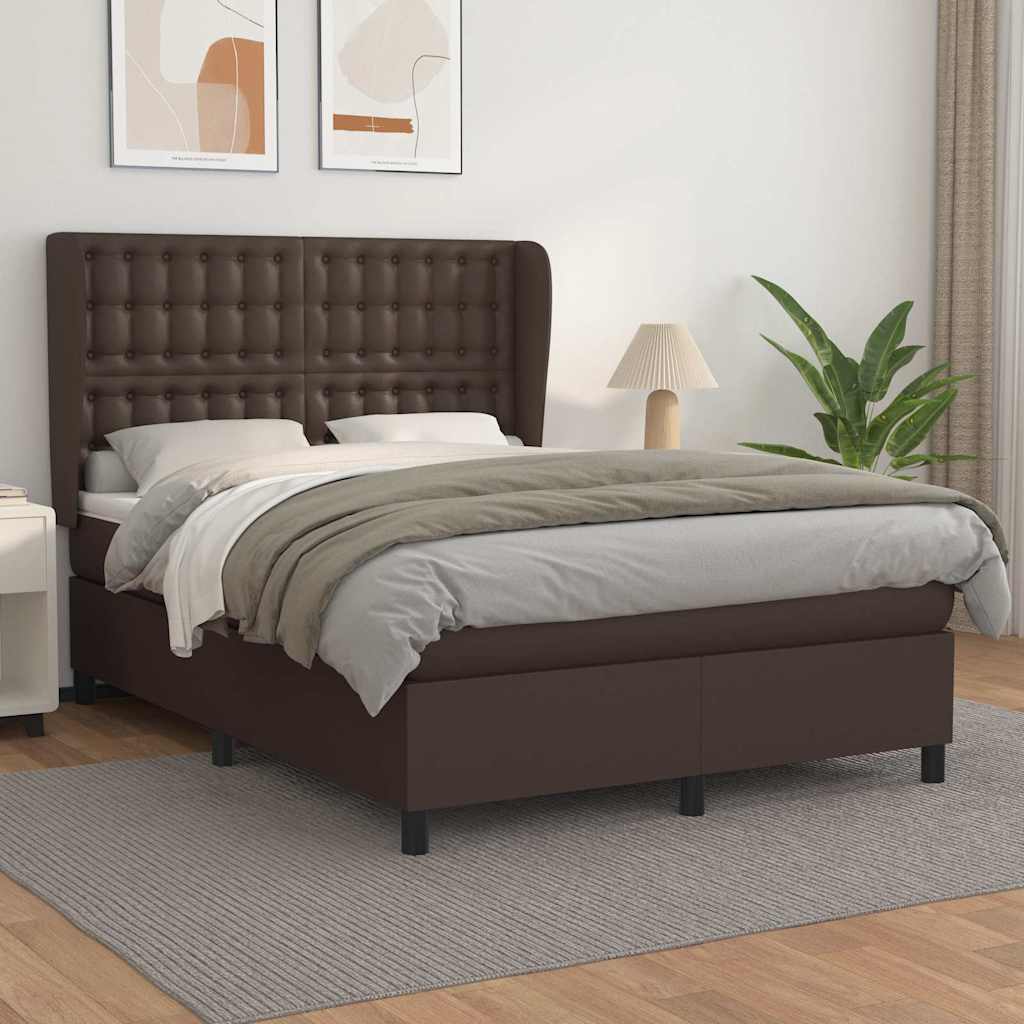 Κρεβάτι Boxspring με Στρώμα Καφέ 140x190εκ. από Συνθετικό Δέρμα