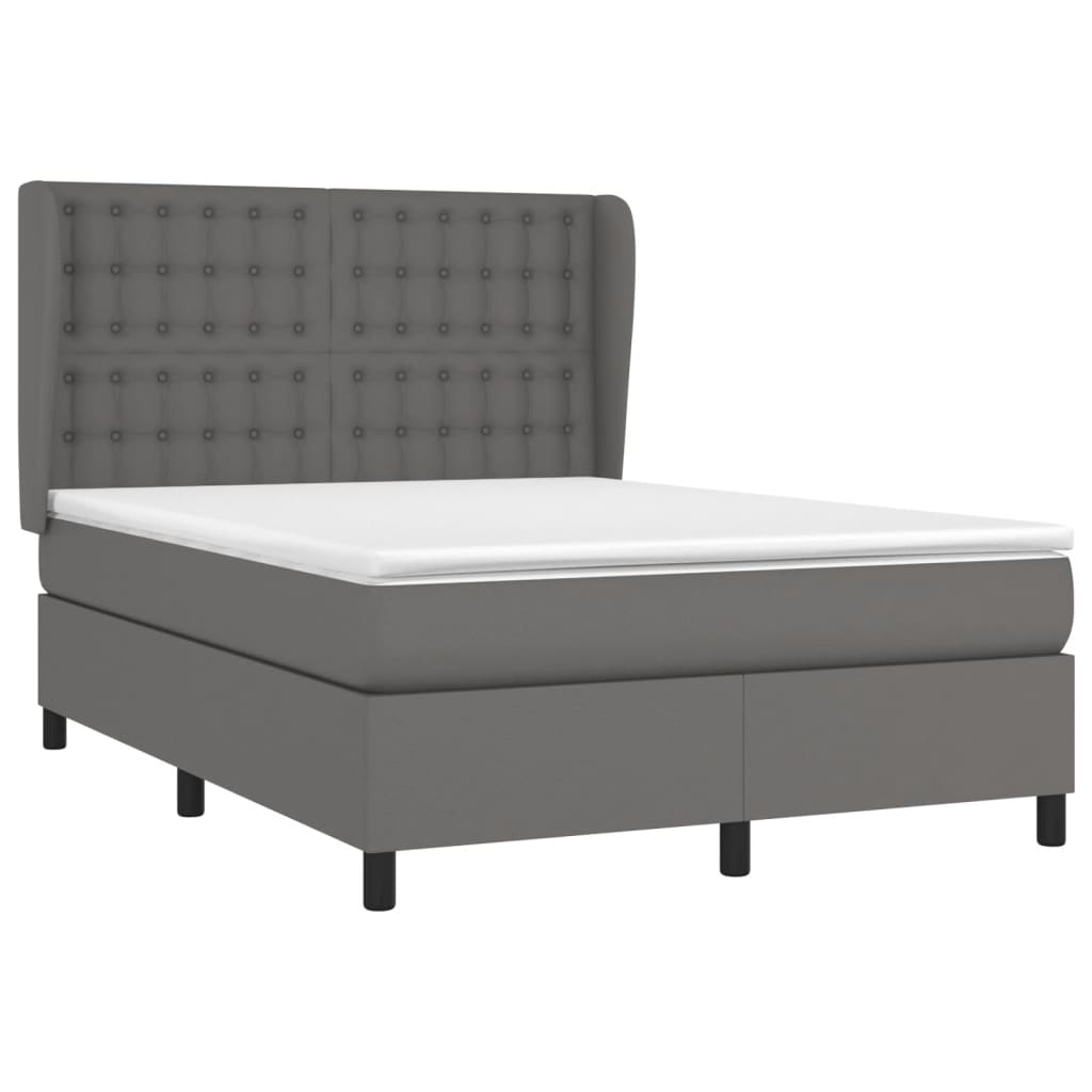 Κρεβάτι Boxspring με Στρώμα Γκρι 140x190εκ. από Συνθετικό Δέρμα