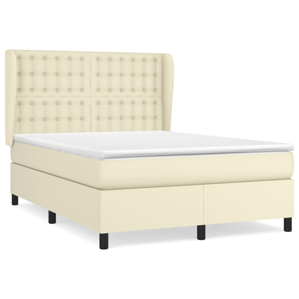 Κρεβάτι Boxspring με Στρώμα Κρεμ 140x200εκ. από Συνθετικό Δέρμα - Pakobazaar