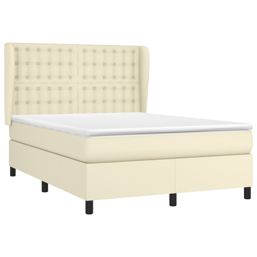 Κρεβάτι Boxspring με Στρώμα Κρεμ 140x200εκ. από Συνθετικό Δέρμα - Pakobazaar
