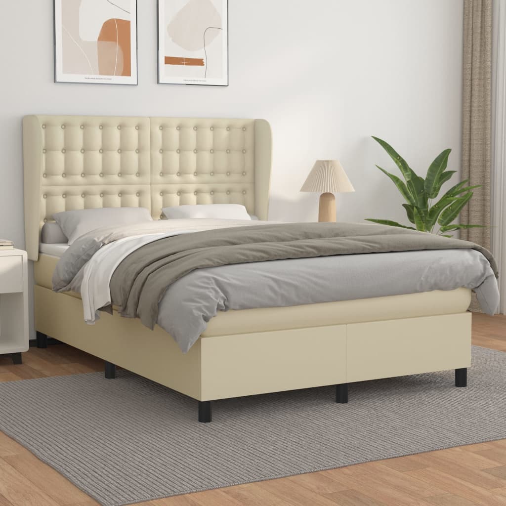 Κρεβάτι Boxspring με Στρώμα Κρεμ 140x200εκ. από Συνθετικό Δέρμα - Pakobazaar