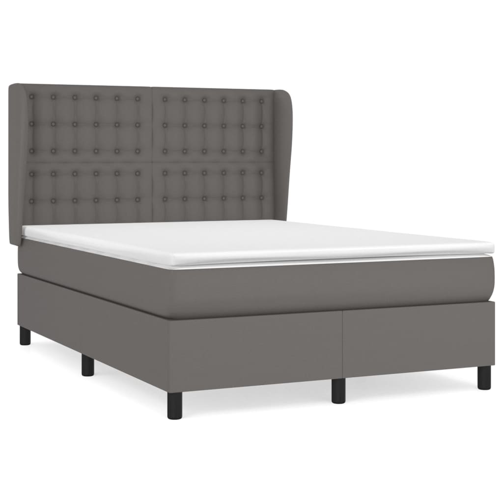 Κρεβάτι Boxspring με Στρώμα Γκρι 140x200εκ. από Συνθετικό Δέρμα
