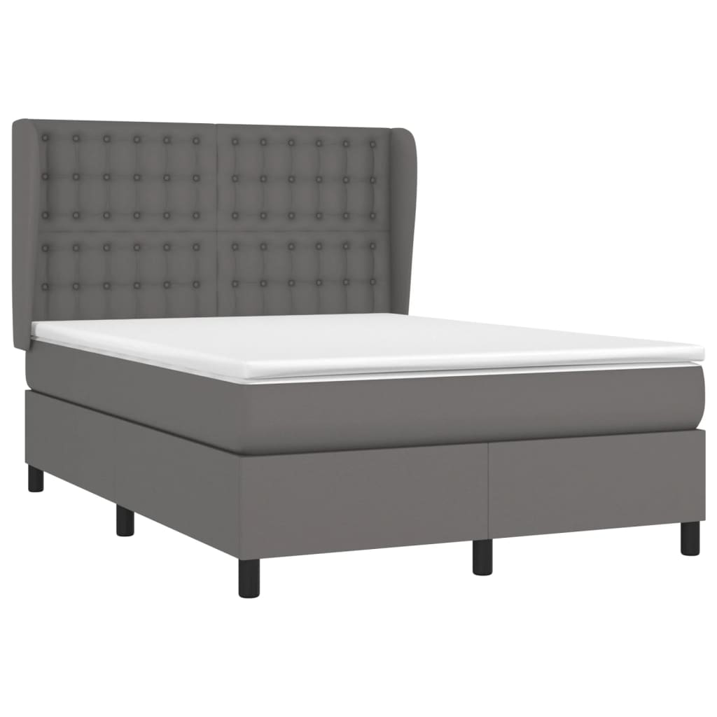 Κρεβάτι Boxspring με Στρώμα Γκρι 140x200εκ. από Συνθετικό Δέρμα