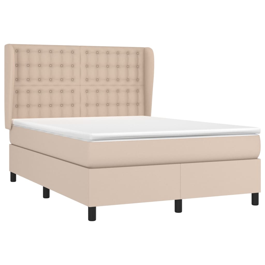 Κρεβάτι Boxspring με Στρώμα Καπουτσίνο 140x200εκ.από Συνθ.Δέρμα - Pakobazaar