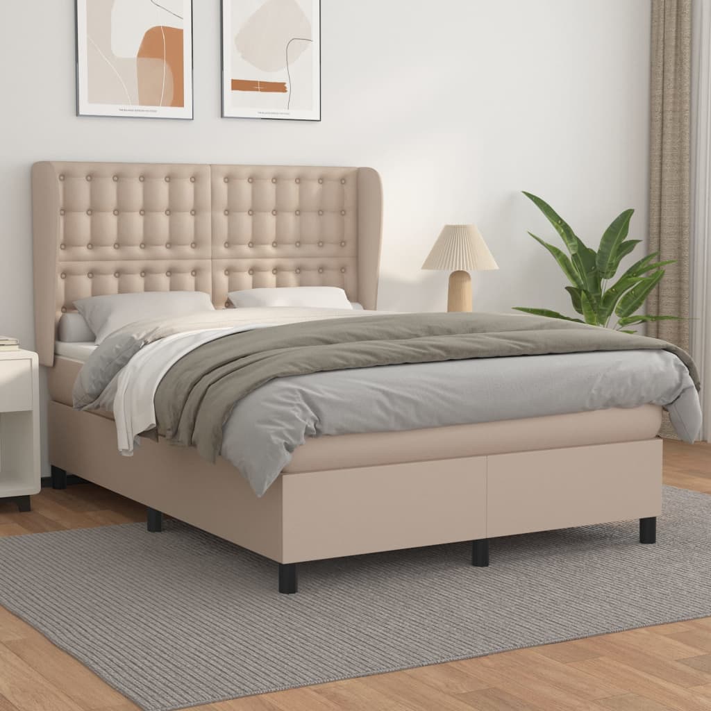 Κρεβάτι Boxspring με Στρώμα Καπουτσίνο 140x200εκ.από Συνθ.Δέρμα - Pakobazaar