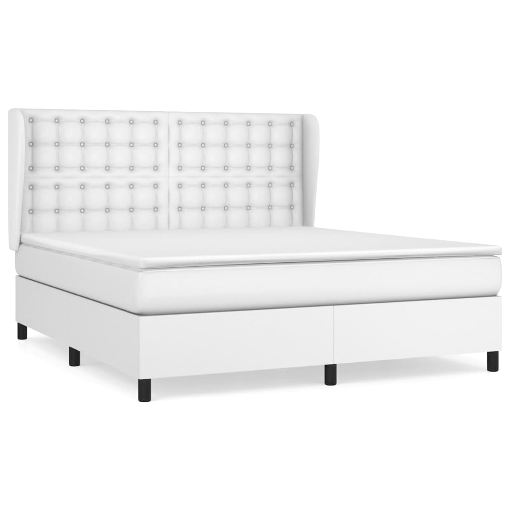 Κρεβάτι Boxspring με Στρώμα Λευκό 160x200εκ.από Συνθετικό Δέρμα