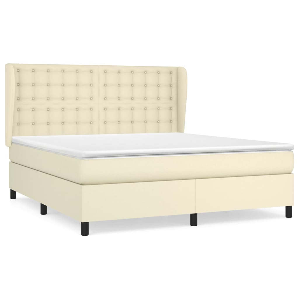 Κρεβάτι Boxspring με Στρώμα Κρεμ 160x200εκ. από Συνθετικό Δέρμα - Pakobazaar