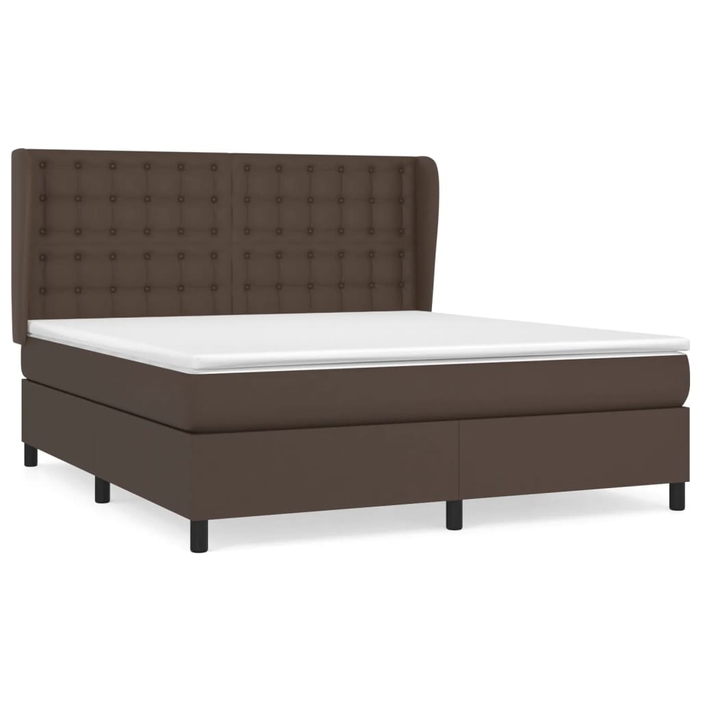 Κρεβάτι Boxspring με Στρώμα Καφέ 160x200εκ. από Συνθετικό Δέρμα - Pakobazaar