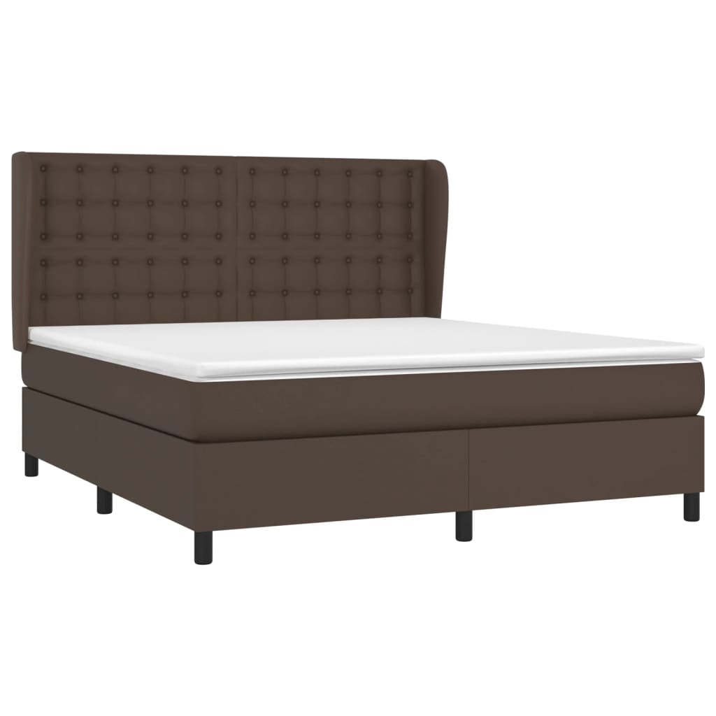 Κρεβάτι Boxspring με Στρώμα Καφέ 160x200εκ. από Συνθετικό Δέρμα - Pakobazaar