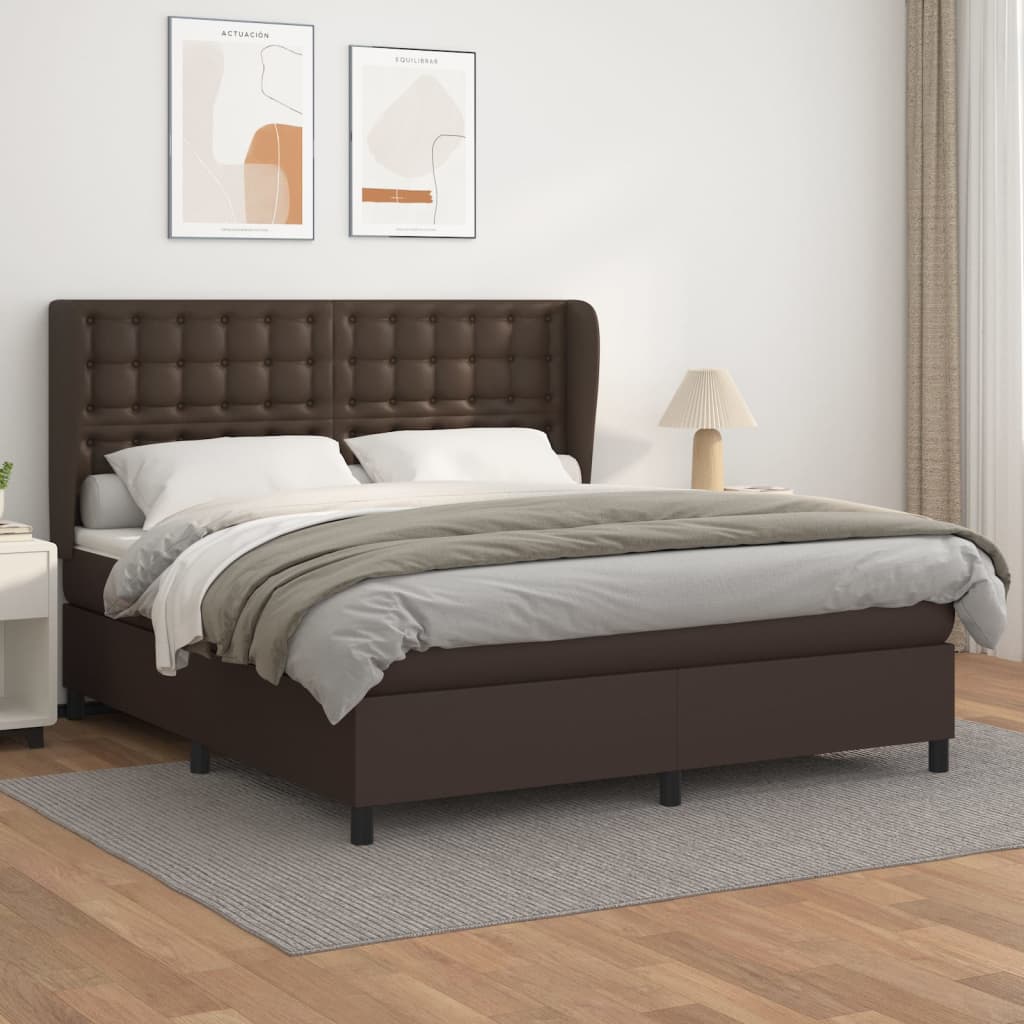 Κρεβάτι Boxspring με Στρώμα Καφέ 160x200εκ. από Συνθετικό Δέρμα - Pakobazaar