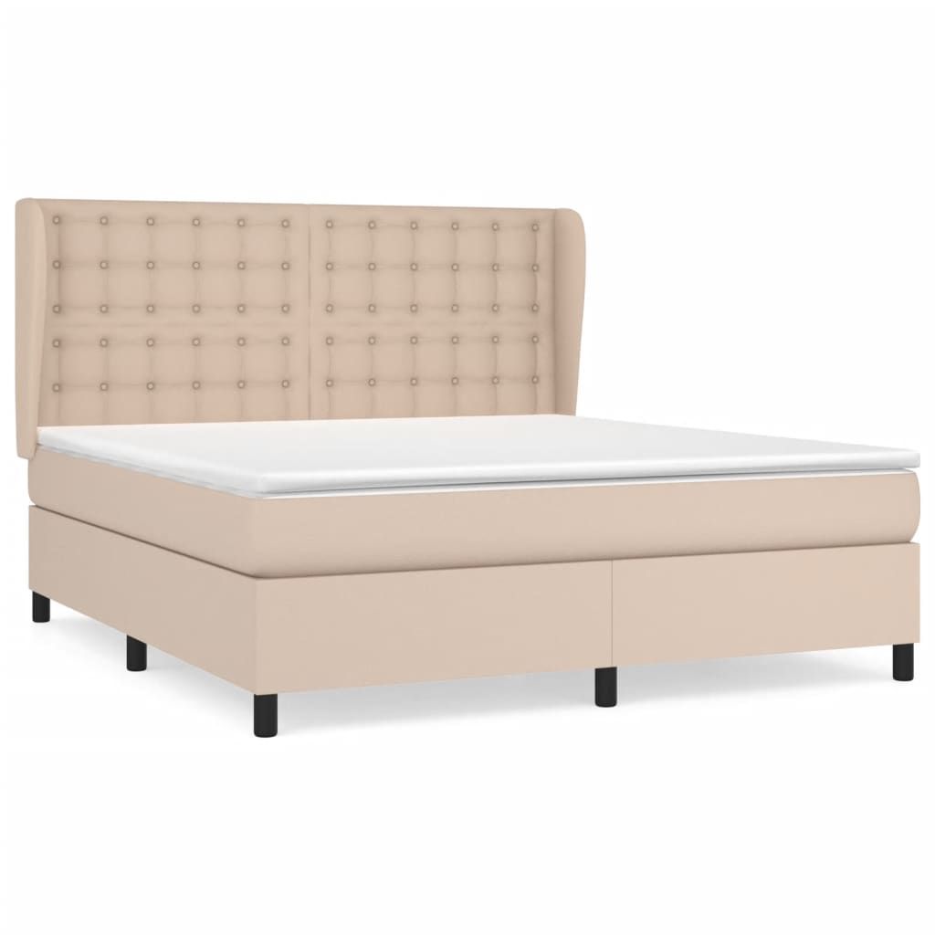 Κρεβάτι Boxspring με Στρώμα Καπουτσίνο 160x200εκ.από Συνθ.Δέρμα - Pakobazaar