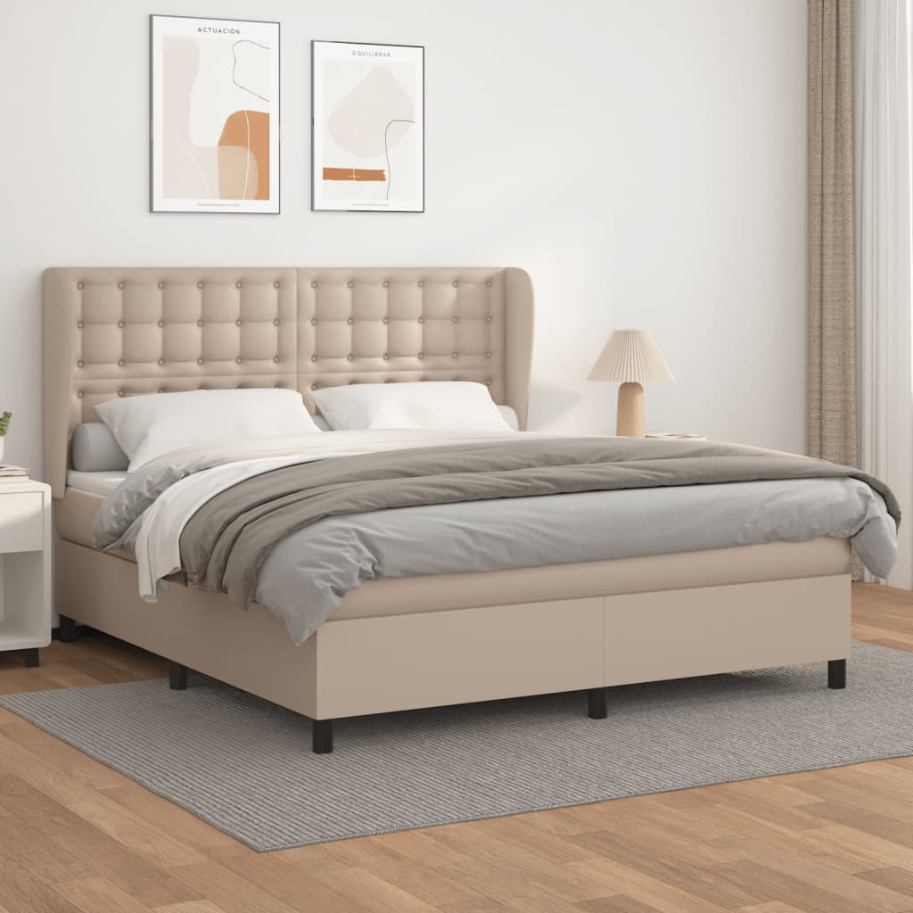 Κρεβάτι Boxspring με Στρώμα Καπουτσίνο 160x200εκ.από Συνθ.Δέρμα - Pakobazaar