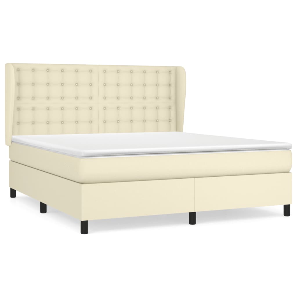 Κρεβάτι Boxspring με Στρώμα Κρεμ 180x200 εκ. Συνθετικό Δέρμα - Pakobazaar