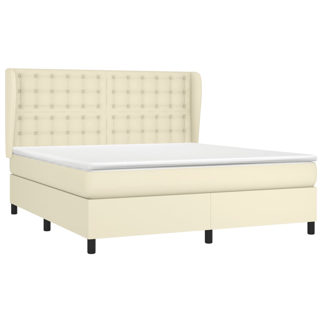 Κρεβάτι Boxspring με Στρώμα Κρεμ 180x200 εκ. Συνθετικό Δέρμα - Pakobazaar