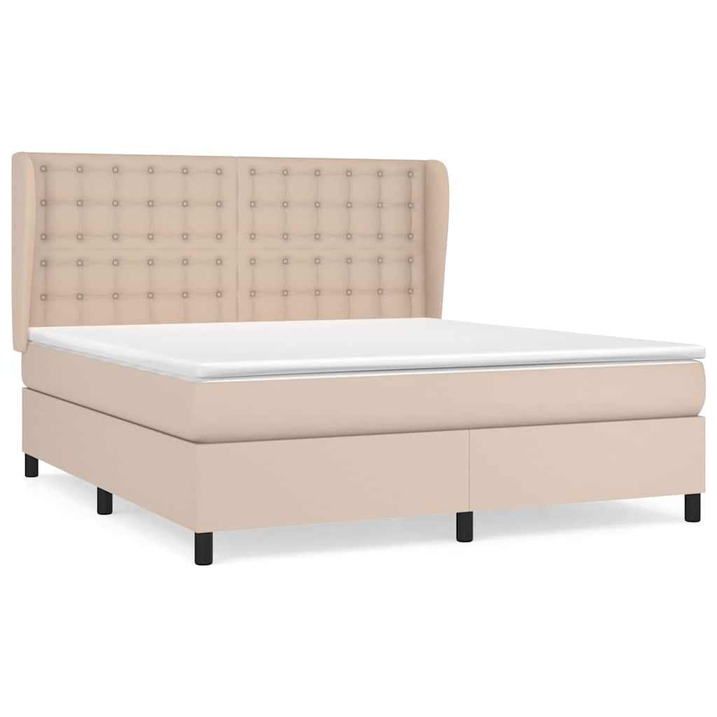 Κρεβάτι Boxspring με Στρώμα Καπουτσίνο 180x200 εκ. Συνθ. Δέρμα