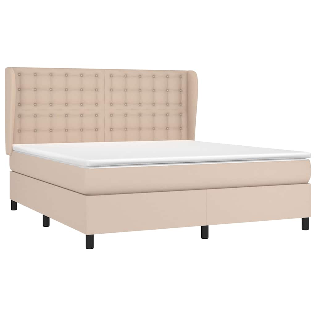 Κρεβάτι Boxspring με Στρώμα Καπουτσίνο 180x200 εκ. Συνθ. Δέρμα