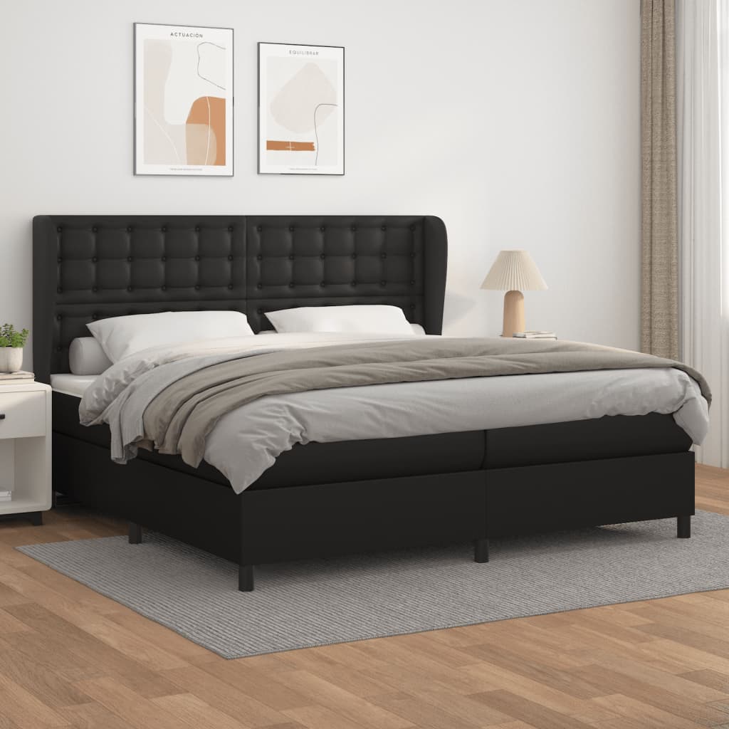Κρεβάτι Boxspring με Στρώμα Μαύρο 200x200 εκ. Συνθετικό Δέρμα - Pakobazaar