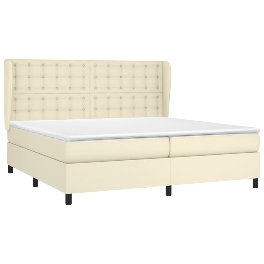 Κρεβάτι Boxspring με Στρώμα Κρεμ 200x200 εκ. Συνθετικό Δέρμα - Pakobazaar