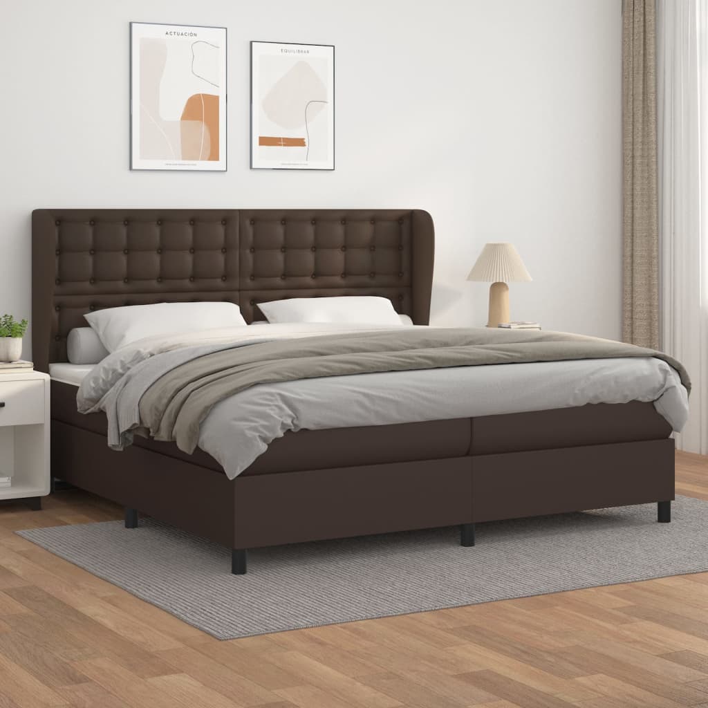 Κρεβάτι Boxspring με Στρώμα Καφέ 200x200 εκ. Συνθετικό Δέρμα