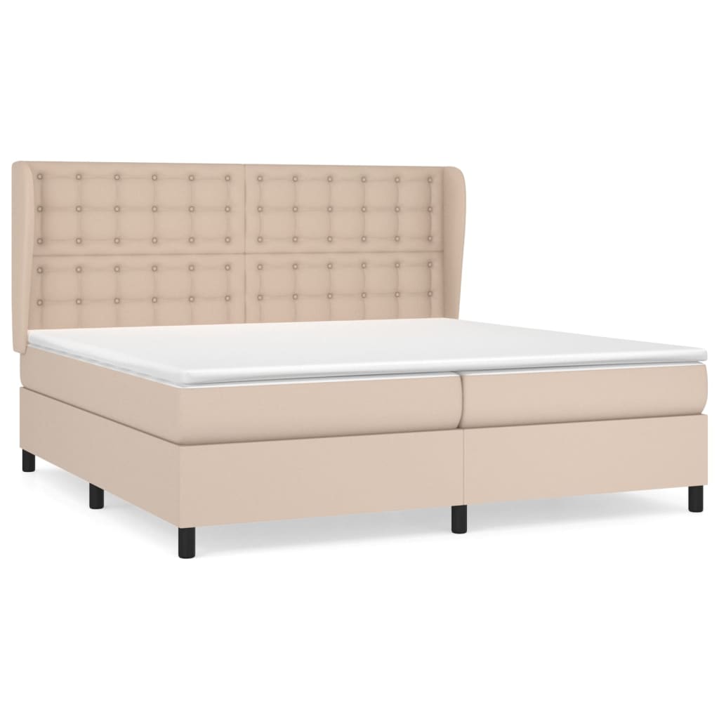 Κρεβάτι Boxspring με Στρώμα Καπουτσίνο 200x200εκ.από Συνθ.Δέρμα - Pakobazaar