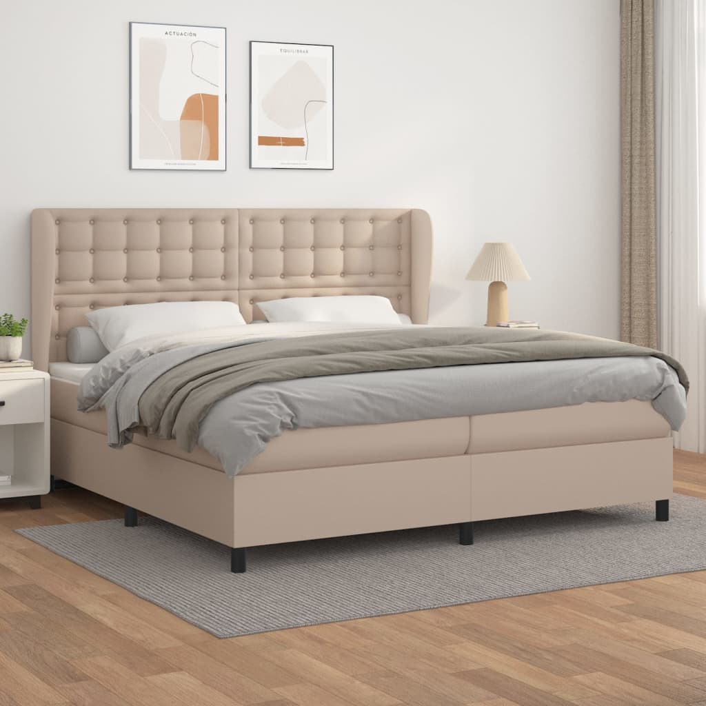Κρεβάτι Boxspring με Στρώμα Καπουτσίνο 200x200εκ.από Συνθ.Δέρμα - Pakobazaar