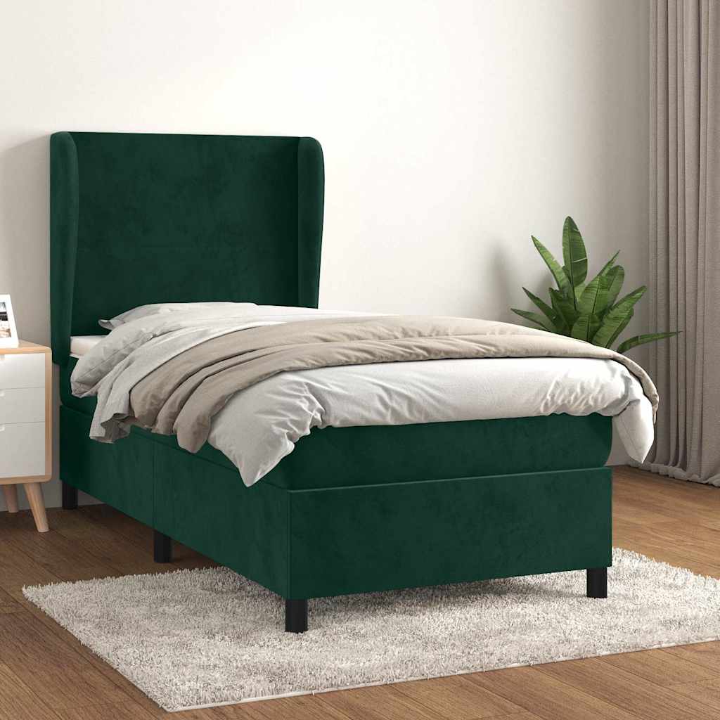 Κρεβάτι Boxspring με Στρώμα Σκούρο Πράσινο 80x200 εκ. Βελούδινο