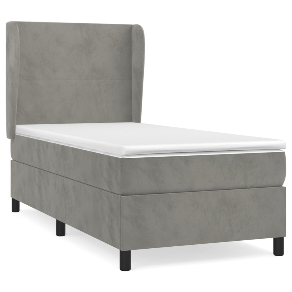 Κρεβάτι Boxspring με Στρώμα Ανοιχτό Γκρι 90x190 εκ. Βελούδινο