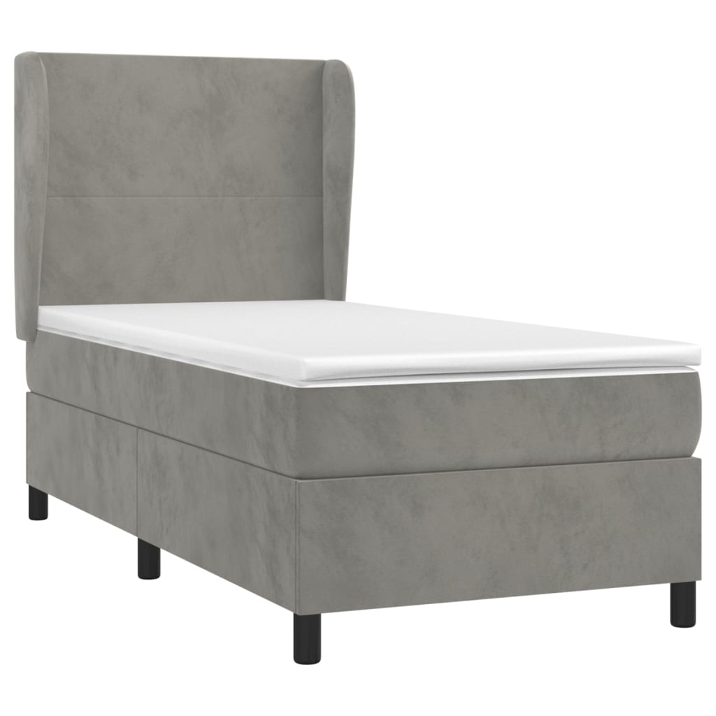 Κρεβάτι Boxspring με Στρώμα Ανοιχτό Γκρι 90x190 εκ. Βελούδινο