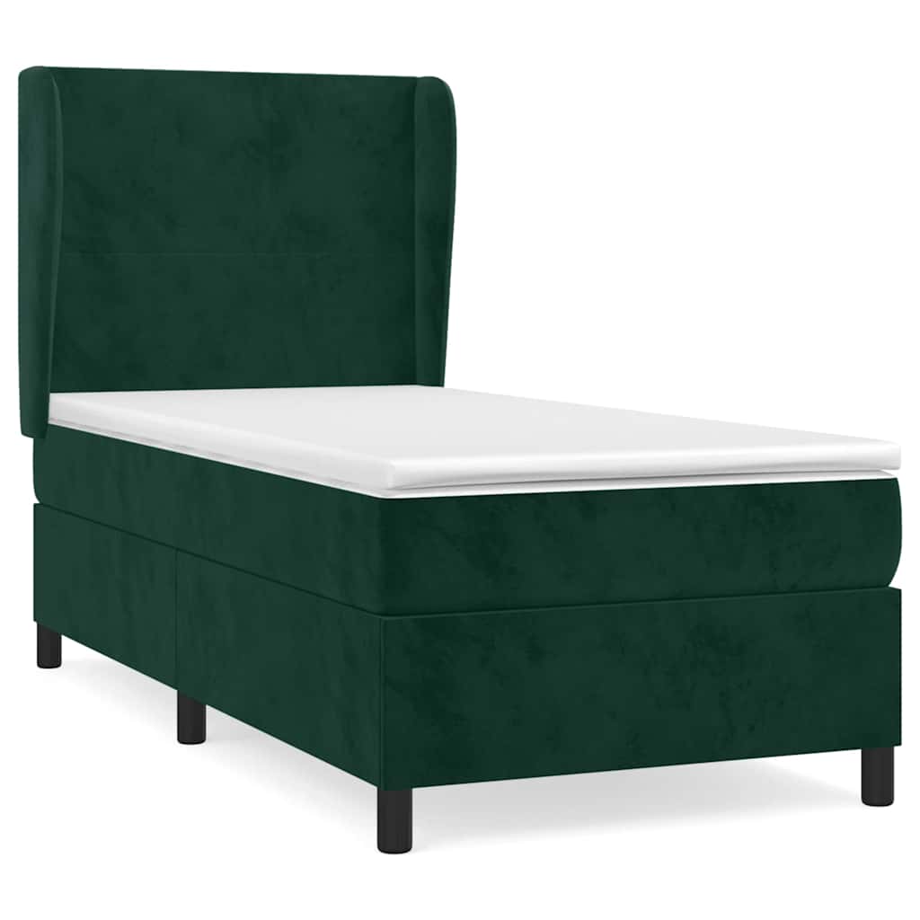 Κρεβάτι Boxspring με Στρώμα Σκούρο Πράσινο 90x190 εκ. Βελούδινο