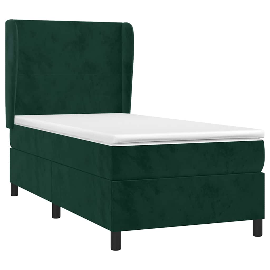 Κρεβάτι Boxspring με Στρώμα Σκούρο Πράσινο 90x190 εκ. Βελούδινο