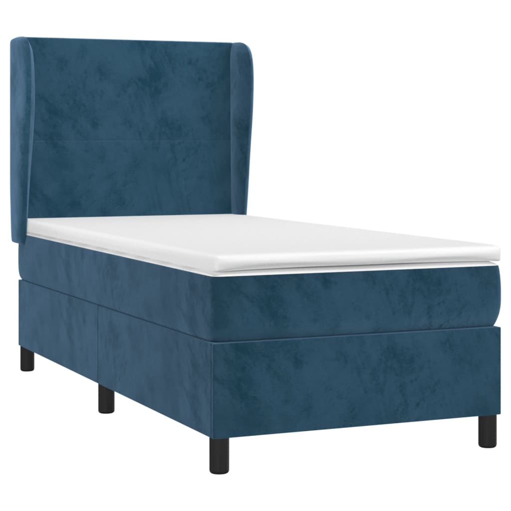 Κρεβάτι Boxspring με Στρώμα Σκούρο Μπλε 90x190 εκ. Βελούδινο