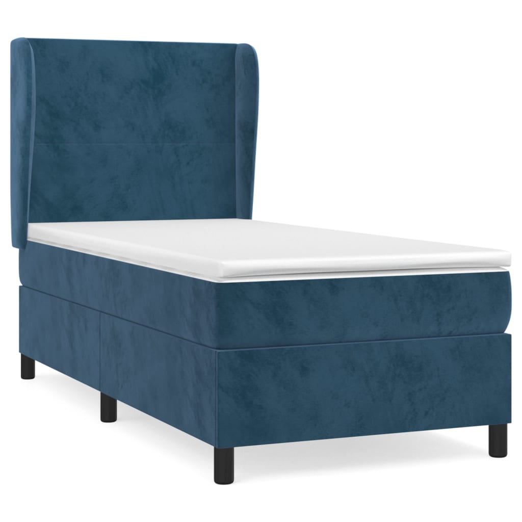 Κρεβάτι Boxspring με Στρώμα Σκούρο Μπλε 90x200 εκ. Βελούδινο