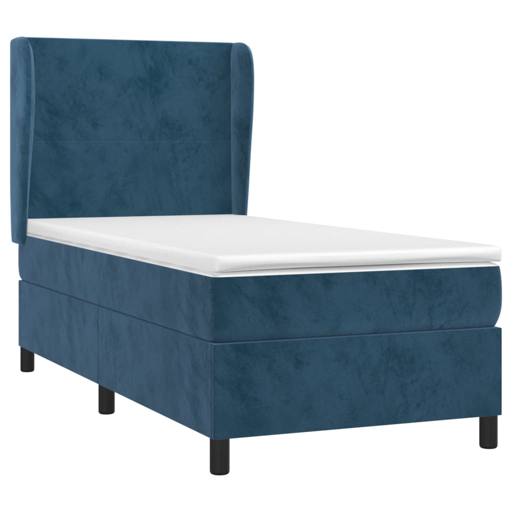 Κρεβάτι Boxspring με Στρώμα Σκούρο Μπλε 90x200 εκ. Βελούδινο