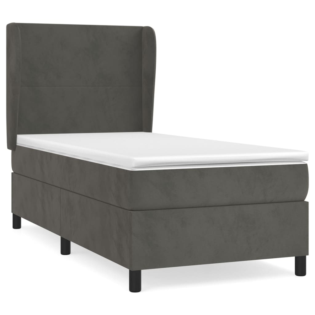 Κρεβάτι Boxspring με Στρώμα Σκούρο Γκρι 100x200 εκ. Βελούδινο