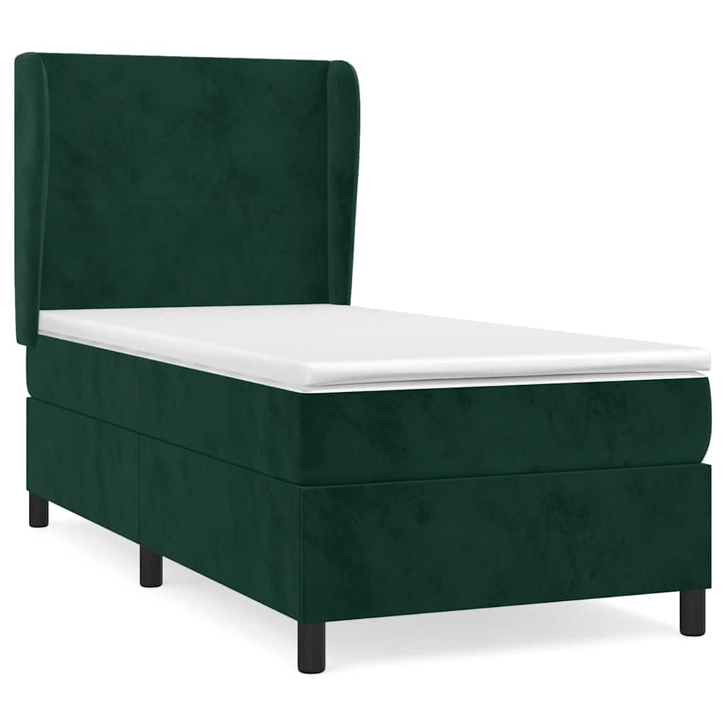 Κρεβάτι Boxspring με Στρώμα Σκούρο Πράσινο 100x200εκ. Βελούδινο