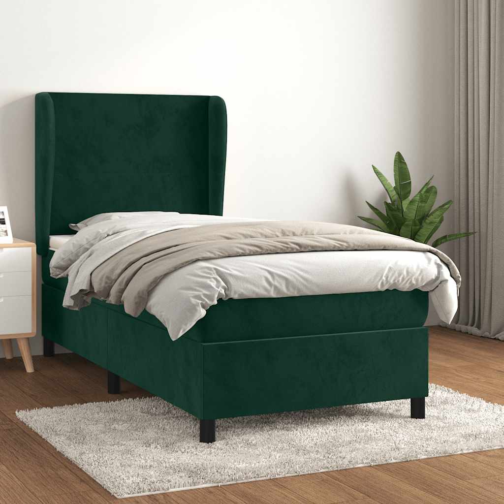 Κρεβάτι Boxspring με Στρώμα Σκούρο Πράσινο 100x200εκ. Βελούδινο