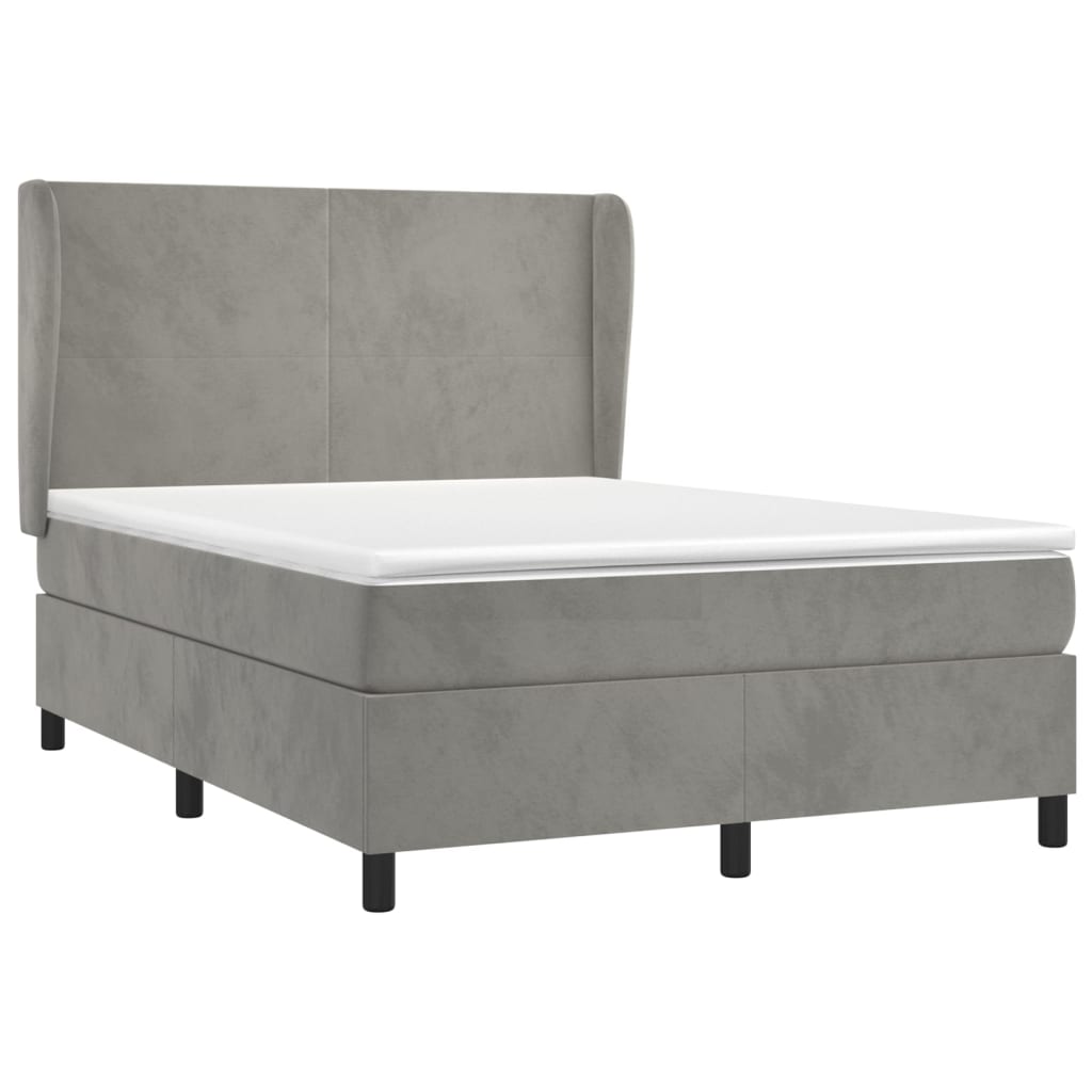 Κρεβάτι Boxspring με Στρώμα Ανοιχτό Γκρι 140x190 εκ. Βελούδινο