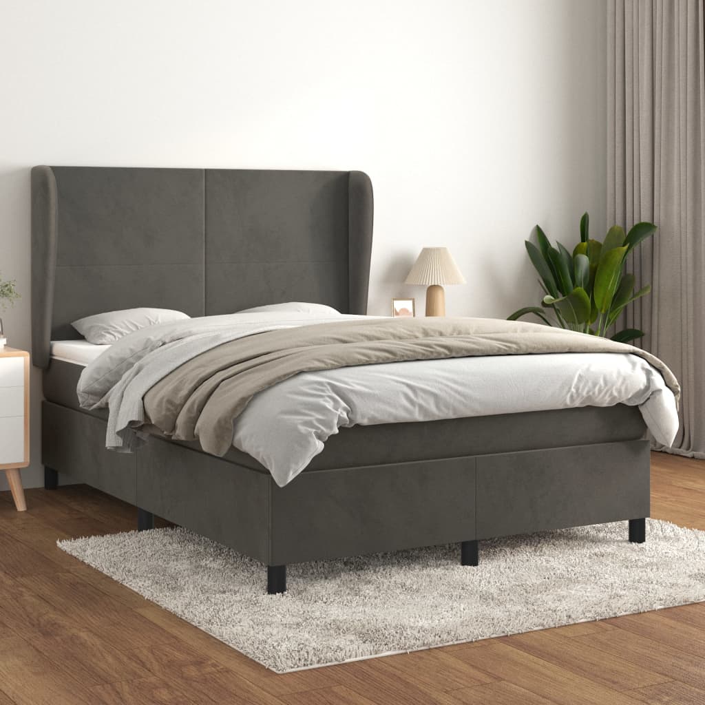 Κρεβάτι Boxspring με Στρώμα Σκούρο Γκρι 140x190 εκ. Βελούδινο - Pakobazaar