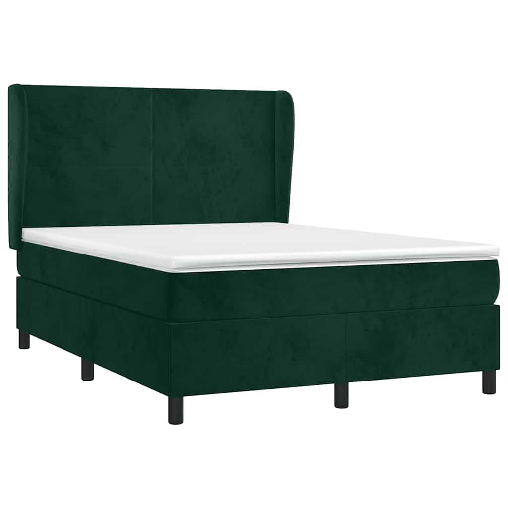 Κρεβάτι Boxspring με Στρώμα Σκούρο Πράσινο 140x190εκ. Βελούδινο
