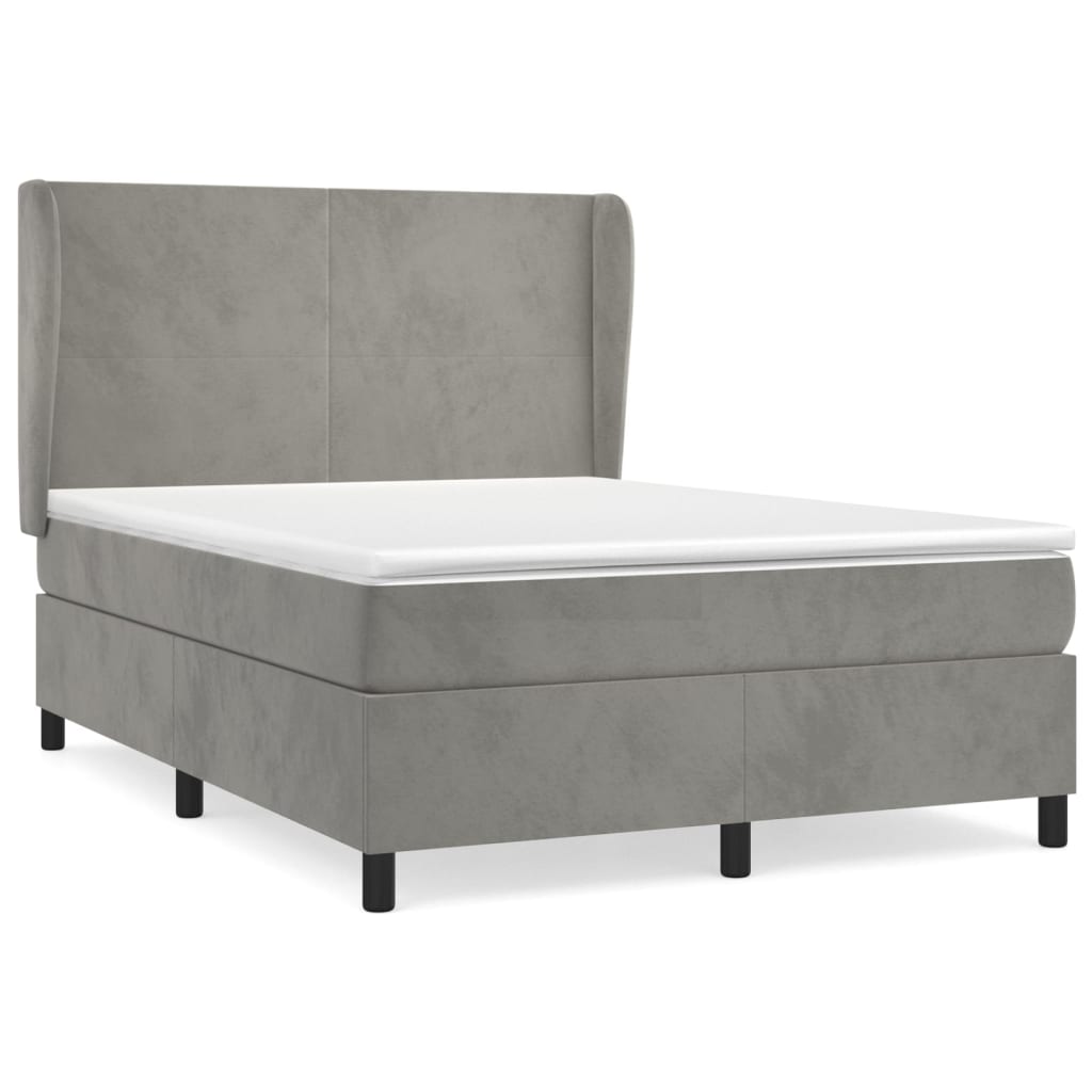 Κρεβάτι Boxspring με Στρώμα Ανοιχτό Γκρι 140x200 εκ. Βελούδινο