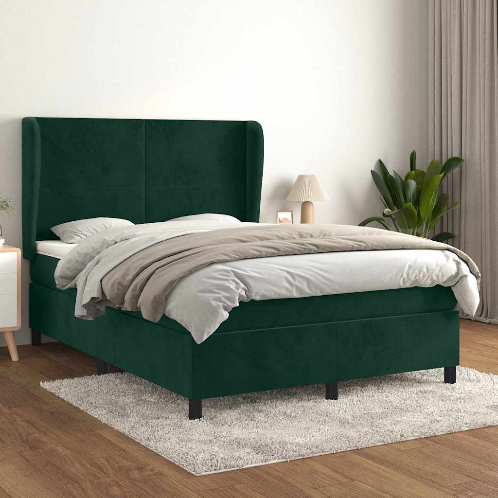 Κρεβάτι Boxspring με Στρώμα Σκούρο Πράσινο 140x200εκ. Βελούδινο