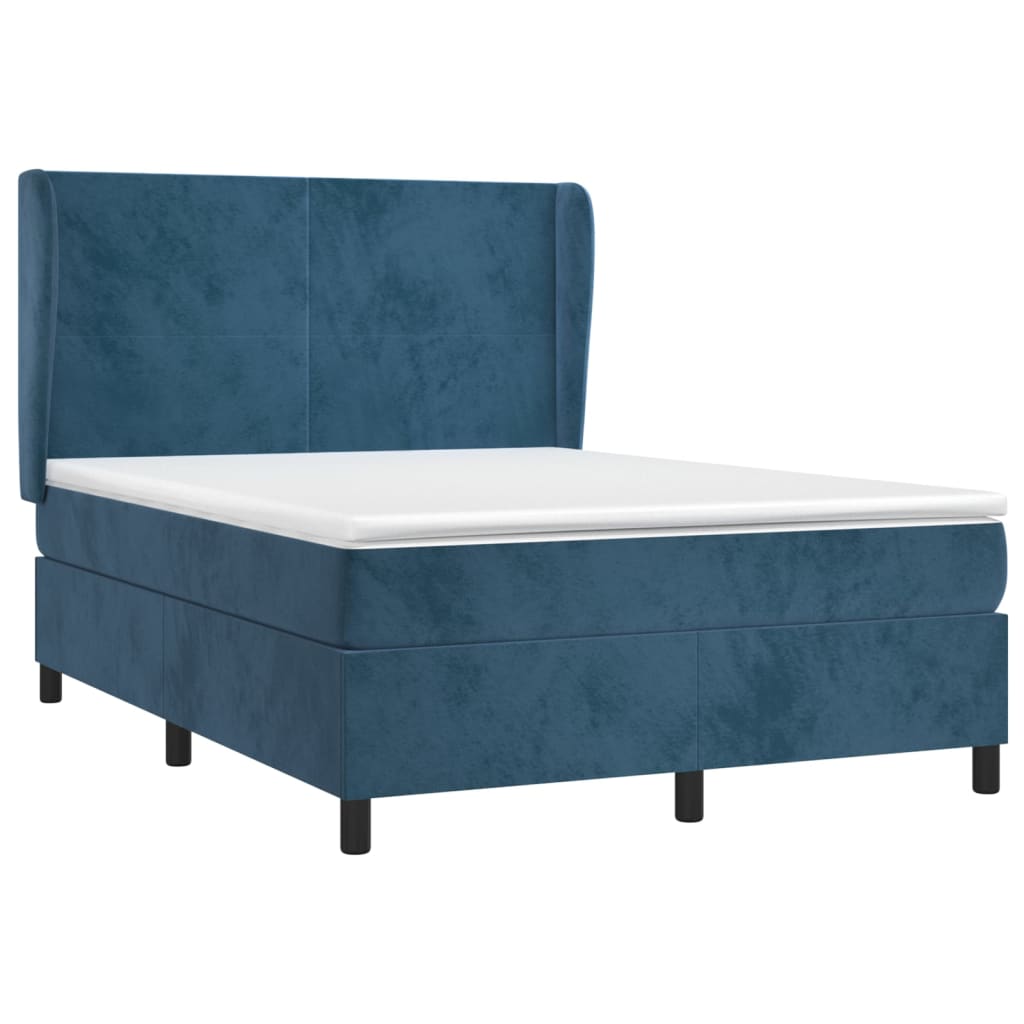 Κρεβάτι Boxspring με Στρώμα Σκούρο Μπλε 140x200 εκ. Βελούδινο