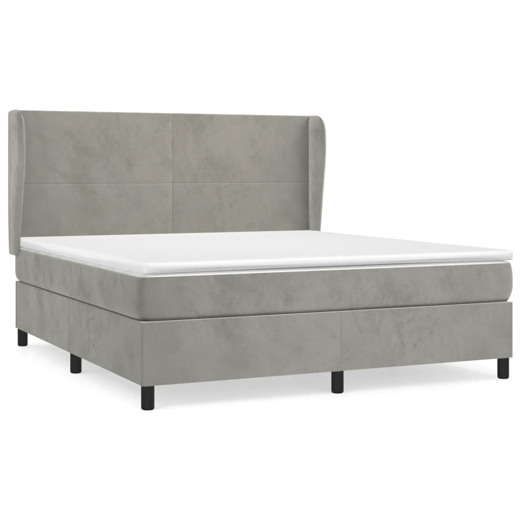 Κρεβάτι Boxspring με Στρώμα Ανοιχτό Γκρι 160x200 εκ. Βελούδινο - Pakobazaar