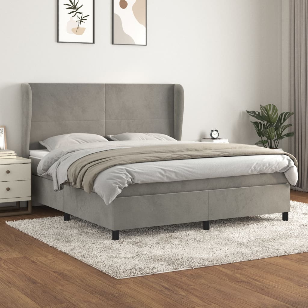 Κρεβάτι Boxspring με Στρώμα Ανοιχτό Γκρι 160x200 εκ. Βελούδινο - Pakobazaar