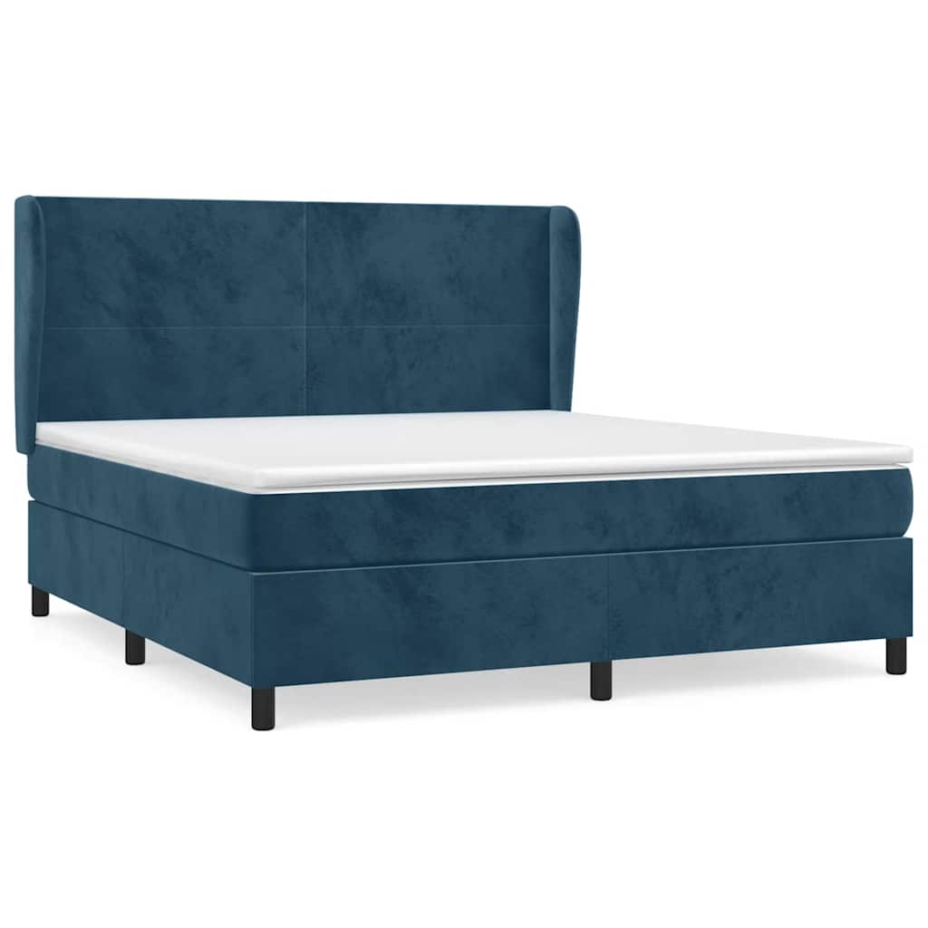 Κρεβάτι Boxspring με Στρώμα Σκούρο Μπλε 160x200 εκ. Βελούδινο - Pakobazaar