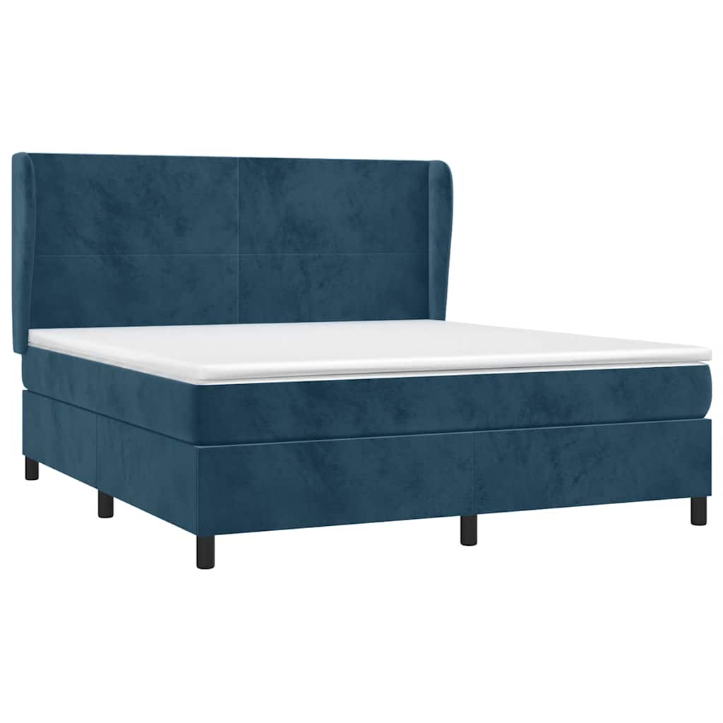 Κρεβάτι Boxspring με Στρώμα Σκούρο Μπλε 160x200 εκ. Βελούδινο - Pakobazaar